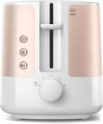 Philips Toaster Viva Collection - 950W, 2 Extra Wide Slots, Built-in Bun Warmer, 7 Browning Levels, Cancel Button, Rose Gold Metallic/White - HD2637/11