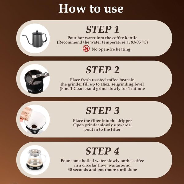 Tzmovqix Pour Over Coffee Maker Set, Coffee Kettle Scale, Coffee Dripper, Bean Grinder, Glass Server, Drip Cup, Filter Paper, All in 1, Traveling Camping Hiking(Manual Coffee Kit)