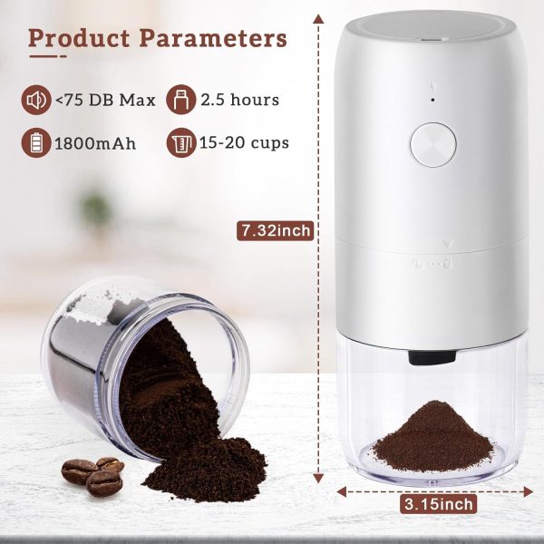 XVersion Coffee Grinder Electric, Electric Coffee Grinder Machine, مطحنة قهوة Coffee Bean Grinder Wireless w/Cleaning Brush and Removable Bowl, Adjustable Grinder Setting and Rechargeable Pearl White