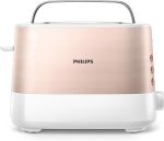 Philips Toaster Viva Collection - 950W, 2 Extra Wide Slots, Built-in Bun Warmer, 7 Browning Levels, Cancel Button, Rose Gold Metallic/White - HD2637/11