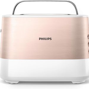 Philips Toaster Viva Collection - 950W, 2 Extra Wide Slots, Built-in Bun Warmer, 7 Browning Levels, Cancel Button, Rose Gold Metallic/White - HD2637/11