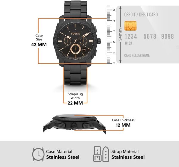 Fossil Machine Men's Watch with Stainless Steel or Leather Band, Chronograph or Analog Watch Display