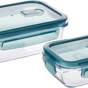 Royalford 2 Pcs Glass Airtight Food Storage Container RF9984 with Lid 1040ml & 370ml, Rectangle, Freezer & Dishwasher Safe