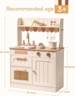ROBOTIME Play Kitchen for Kids Toddlers, Wooden Pretend Play Kitchen Set Toy with Cutting Food Set, Toys Kitchen Gift for 3+ Year Old Kids, Girls & Boys