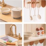 ROBOTIME Play Kitchen for Kids Toddlers, Wooden Pretend Play Kitchen Set Toy with Cutting Food Set, Toys Kitchen Gift for 3+ Year Old Kids, Girls & Boys