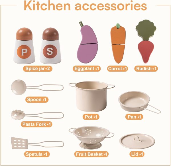 ROBOTIME Play Kitchen for Kids Toddlers, Wooden Pretend Play Kitchen Set Toy with Cutting Food Set, Toys Kitchen Gift for 3+ Year Old Kids, Girls & Boys