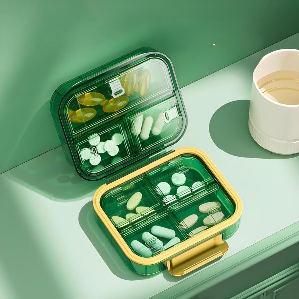 NALACAL 7 Compartments Portable Travel Pill Organizer, Moisture Proof Case for Purse, Small Container, Pocket Pharmacy, Medicine Vitamin Box, Fish Oil and Supplement Storage (Green)