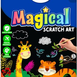 Skillmatics Scratch Art Book for Kids - Animals, Craft Kits & Supplies, 30+ Scratch Stickers, Travel Toys, DIY Kit, Gifts for Boys & Girls Ages 3, 4, 5, 6, 7, 8