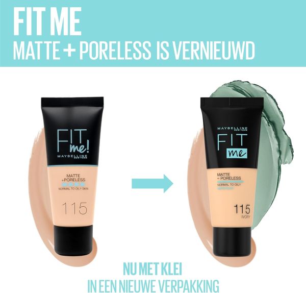 Maybelline New York Liquid Foundation, Matte & Poreless, Full Coverage and Blendable, Normal to Oily Skin, Fit Me, 110 Porcelain