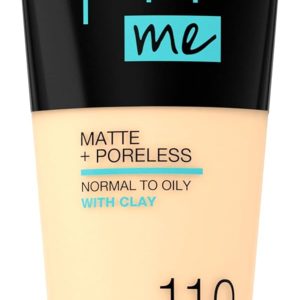 Maybelline New York Liquid Foundation, Matte & Poreless, Full Coverage and Blendable, Normal to Oily Skin, Fit Me, 110 Porcelain