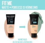 Maybelline New York Liquid Foundation, Matte & Poreless, Full Coverage and Blendable, Normal to Oily Skin, Fit Me, 110 Porcelain